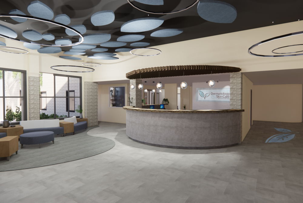 Rendering of lobby with receptionist